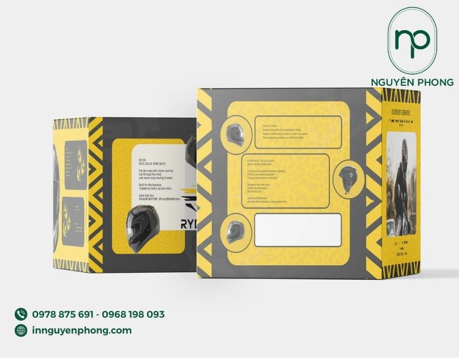 Mẫu hộp carton đựng mũ bảo hiểm in sắc nét 